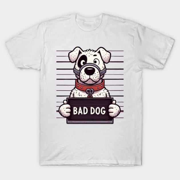 Bad Dog Muzzeled Jail Mugshot T-Shirt by Shawn's Domain